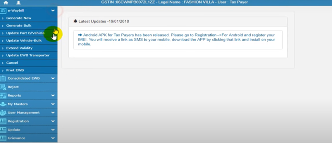CaptainBiz: E-Waybill Extension Extend Validity Option