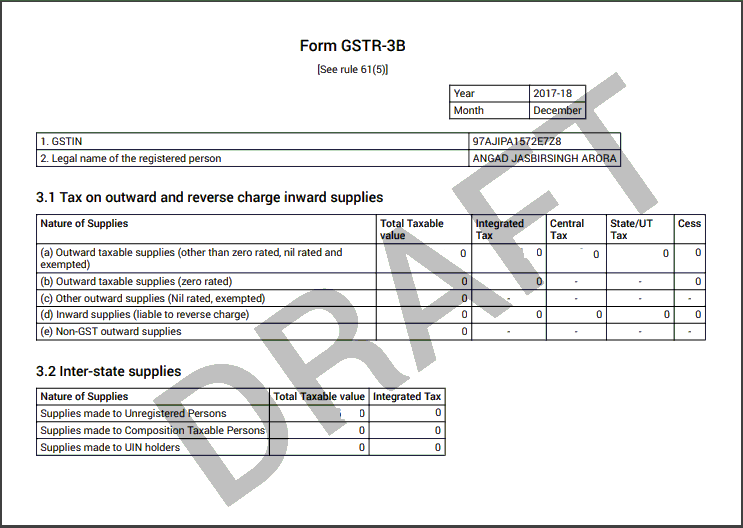 CaptainBiz: sample format of form GSTR-3B