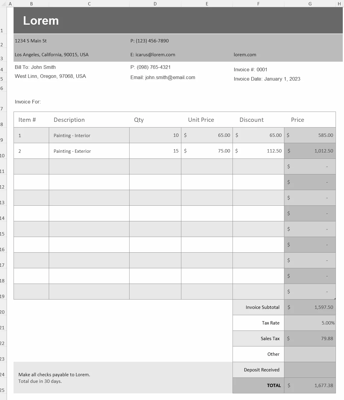 CaptainBiz: invoice creation from excel: step 3