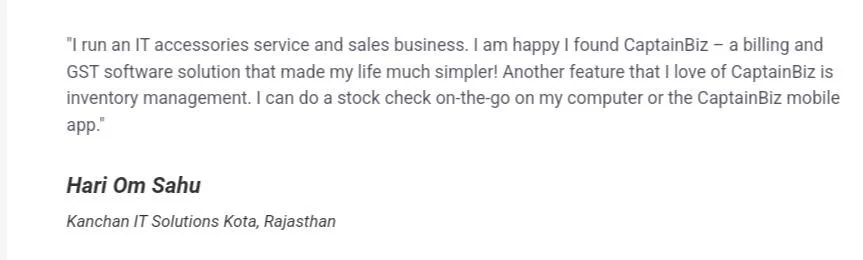 CaptainBiz: review by Hari Om Sahu on captainbiz gst software