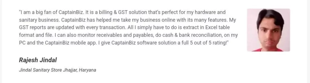 CaptainBiz: review by Rajesh Jindal on captainbiz gst software