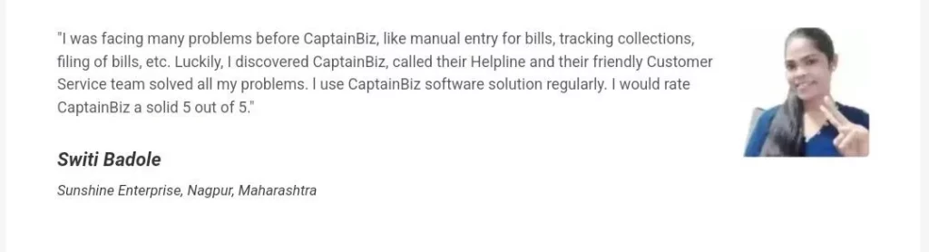 CaptainBiz: review by Switi Badole on captainbiz gst software
